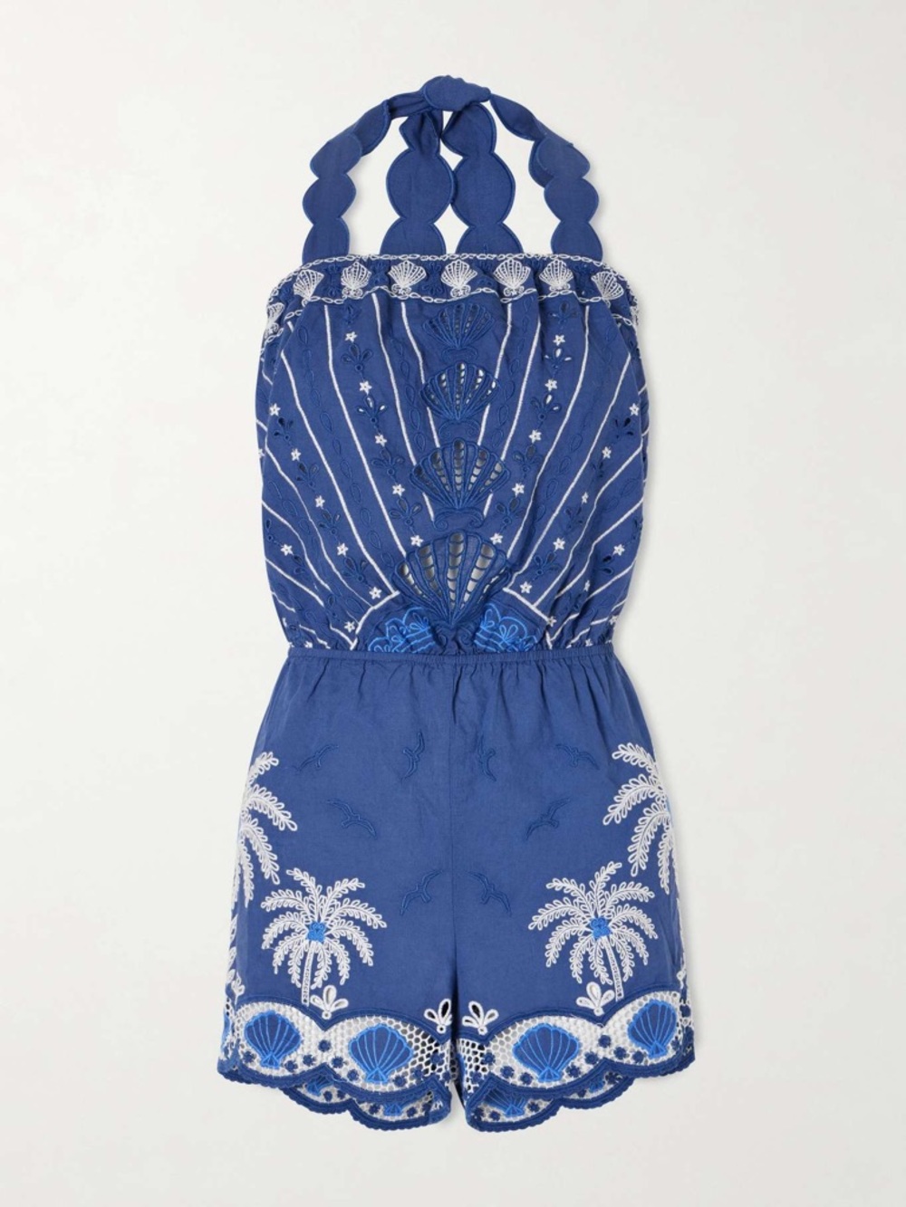 FARM Rio Blue Coastal Embroidered Romper Size Large NWT